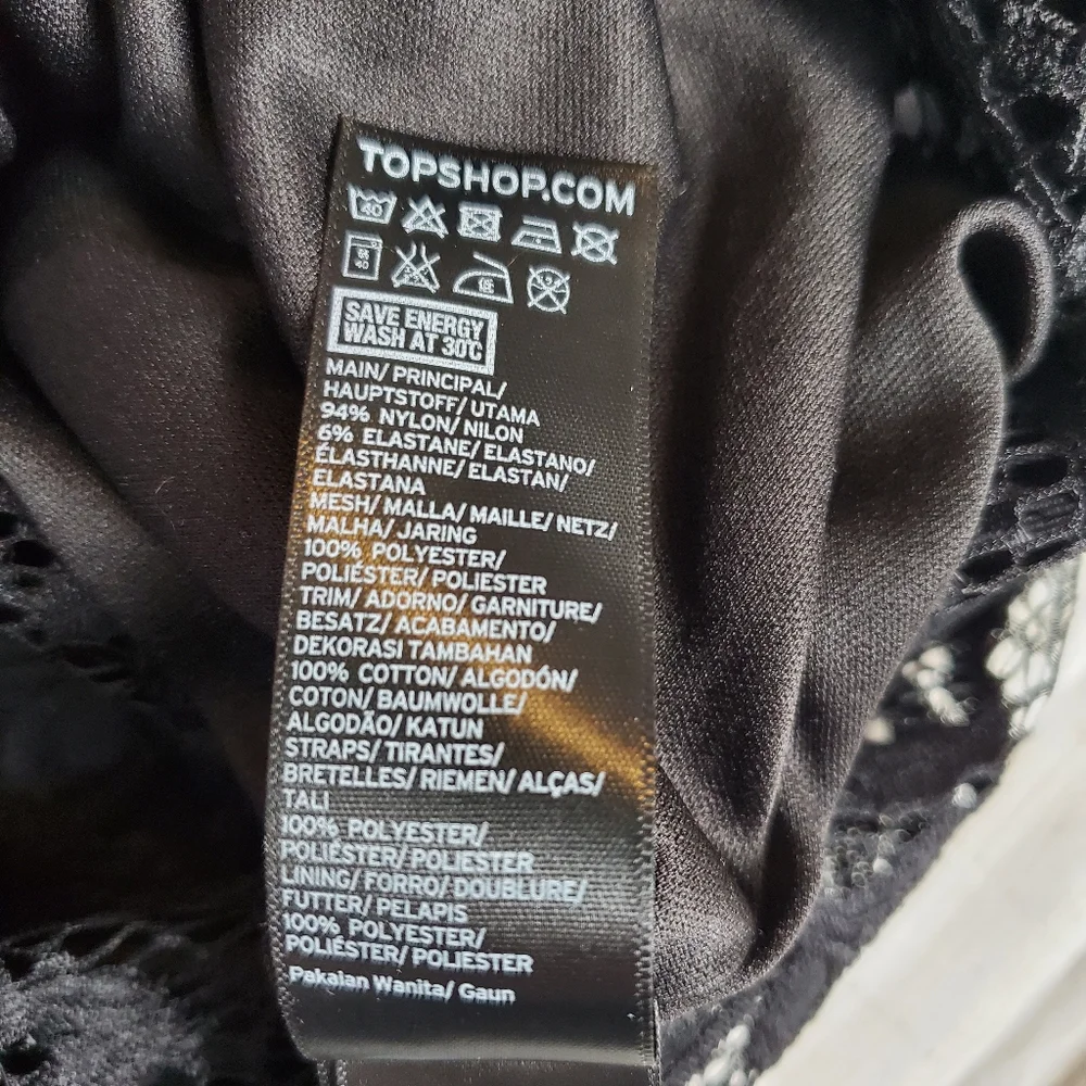 Nwt topshop little black dress lace mini high neck lace size‎ 4